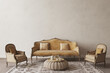 © Viktoria Kovalchuk - Vintage living room interior design with lounge sofa and armchair. 3d render illustration.