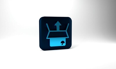 Canvas Print - Blue Unboxing icon isolated on grey background. Blue square button. 3d illustration 3D render