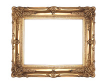 Antique Gold Picture Frame Isolated On Transparent Background