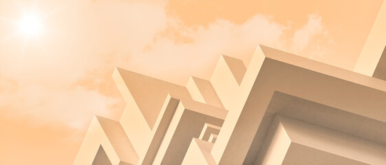 Poster - Business concept. Creative idea and Futuristic architecture Background for metaverse digital and technology design Concept on yellow. copy space, Protection, Ladder, Development, banner- 3d Rendering
