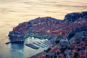 Wall Mural - Top View of the old town on sunset, Dubrovnik, Croatia