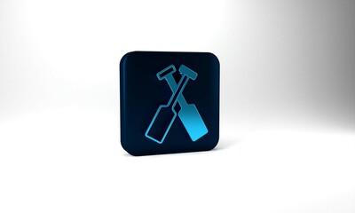 Blue Crossed oars or paddles boat icon isolated on grey background. Blue square button. 3d illustration 3D render