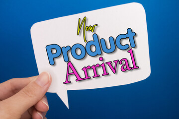 Poster - Speech bubble in front of colored background with New Product Arrival text.