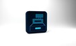 Blue Cash register machine with a check icon isolated on grey background. Cashier sign. Cashbox symbol. Blue square button. 3d illustration 3D render