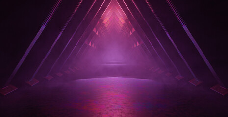 Wall Mural - abstract scene triangular club underground scene with smoke bright purple background 3d render