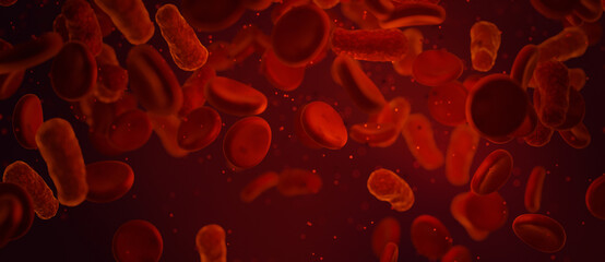 red blood cells flowing 3d render