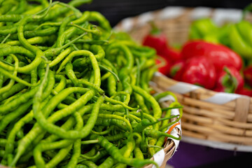 Green beans for sale at street market in Istanbul