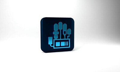 Poster - Blue Mechanical robot hand icon isolated on grey background. Robotic arm symbol. Technological concept. Blue square button. 3d illustration 3D render