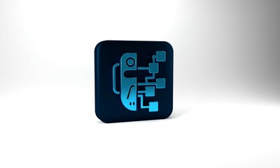 Poster - Blue Humanoid robot icon isolated on grey background. Artificial intelligence, machine learning, cloud computing. Blue square button. 3d illustration 3D render