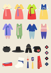 Wall Mural - Vector illustrations of Korean traditional clothing.