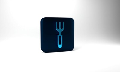 Wall Mural - Blue Fork icon isolated on grey background. Cutlery symbol. Blue square button. 3d illustration 3D render