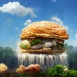 Hamburger in nature design surreal style