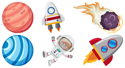Wall Mural - set of space cartoon characters and objects