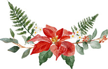 Watercolor Christmas Flower Bouquet Wreath Collection