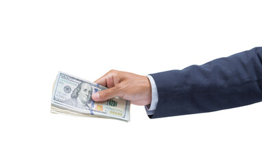 Man hand holding 100 dollar banknote isolated