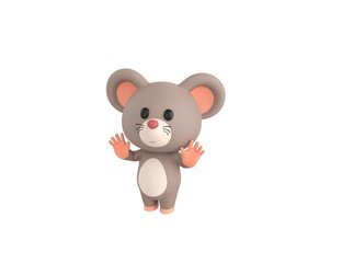 Wall Mural - Little Rat character raising hands and showing palms in surrender gesture in 3d rendering.