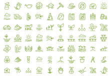 Growing Seedlings. Set Of Icons. Plant Shoots. Agriculture And Gardener. Sowing Seeds. Vector Editable Outline Stroke.