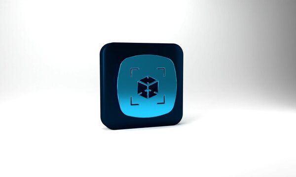 Blue 3d modeling icon isolated on grey background. Augmented reality or virtual reality. Blue square button. 3d illustration 3D render