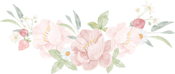 Sticker - watercolor pink peony flower bouquet