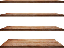 Collection Of Wooden Shelves On An Isolated 
