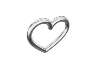 Poster - Toy metal heart. Silver mono color. Symbol of love. On a white solid background. Top view. 3d rendering.