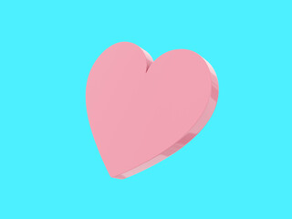 Poster - Flat heart. Symbol of love. Pink single color. On a blue monochrome background. Bottom view. 3d rendering.