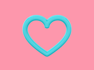 Poster - Toy heart. Symbol of love. Blue single color. On a pink flat background. Front view. 3d rendering.