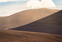 Brown Mountain Layers With Sunlight In Icelandic Highlands On Landmannalaugar