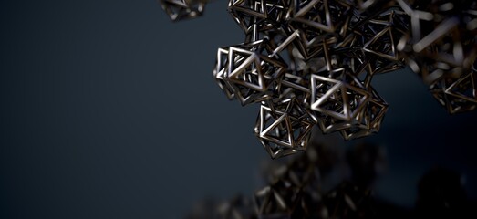 3D computer generated fractal abstract geometric metallic object  details isolated on infinite background 