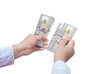 © Prapat - Man hand in white shirt counting dollar banknotes on transparent background, Png file