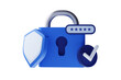 © Igor - Banner with cyber security 3d render illustration of a shield with padlock. User Account protection on white background