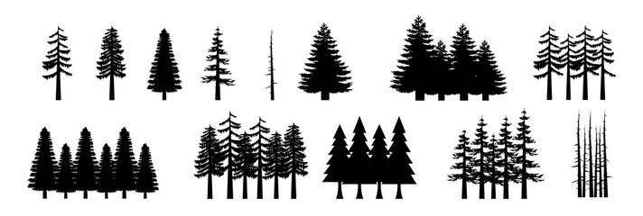 Assorted pine tree vector set icon