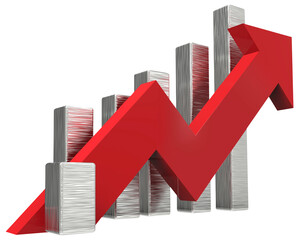 Red arrow and graph. Growing business concept.3D rendering.