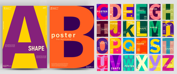 Aufkleber - Mega collection of posters. Creative fashionable poster design. Letters. Alphabet. Template poster, banner, magazine mockup.