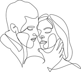 Wall Mural - Married couple faces, continuous lines showing love, vector illustration
