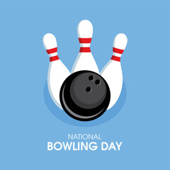 Wall Mural - National Bowling Day vector. Three white bowling pins and a black ball icon vector. Bowling skittles drawing. Second Saturday in August. Important day