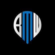 BMW logo monogram isolated on circle element design template, BMW letter logo design on black background. BMW creative initials letter logo concept. BMW letter design.
