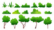 Trees, bush and grass elements collections with flat design