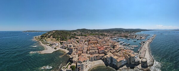 Panorama of Saint-Tropez, a French coastal city in the Mediterranean Sea