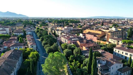 Wall Mural - Pisa homes and streets at dawn from drone