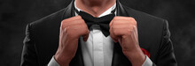 Element Of The Image Of A Man Dressed In A Tuxedo On A Dark Background.