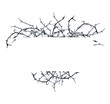 Halloween banner of black thorn branches. Watercolor hand painted isolated illustration on white background.