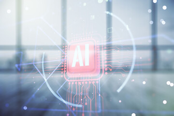 Aufkleber - Double exposure of creative artificial Intelligence abbreviation hologram on empty room interior background. Future technology and AI concept