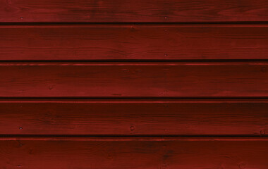 Wall Mural - Stylish bright background for web design or lettering. Concept minimalistic horizontal red wooden background. Norwegian frame house, wall close-up. Freshly painted bright red wooden wall.