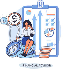 Poster - Market analysis metaphor marketing strategy development. Business research. Identify business determine solutions business problems solving. Marketer analyzes sales plan, doing an advertising campaign