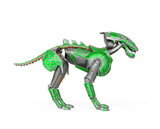 Fototapeta Dinusie - cyber cheetah is standing up on white background side view