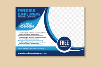 Poster - flyer template design with headline is professional roofing contractor. space of photo and text. Advertising banner with horizontal layout. multicolors blue element in white background