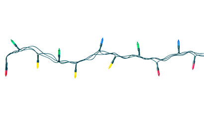 string of christmas lights isolated on white background with clipping path.