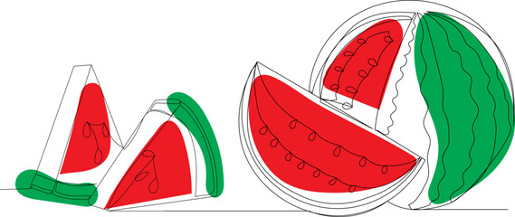 Wall Mural - watermelon drawing one continuous line vector