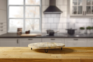 Wall Mural - wooden board of free space and kitchen interior.